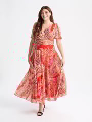 Scarlett & Jo Amber Orange Curve Isabelle Angel Sleeve Maxi Dress - Image 1 of 4