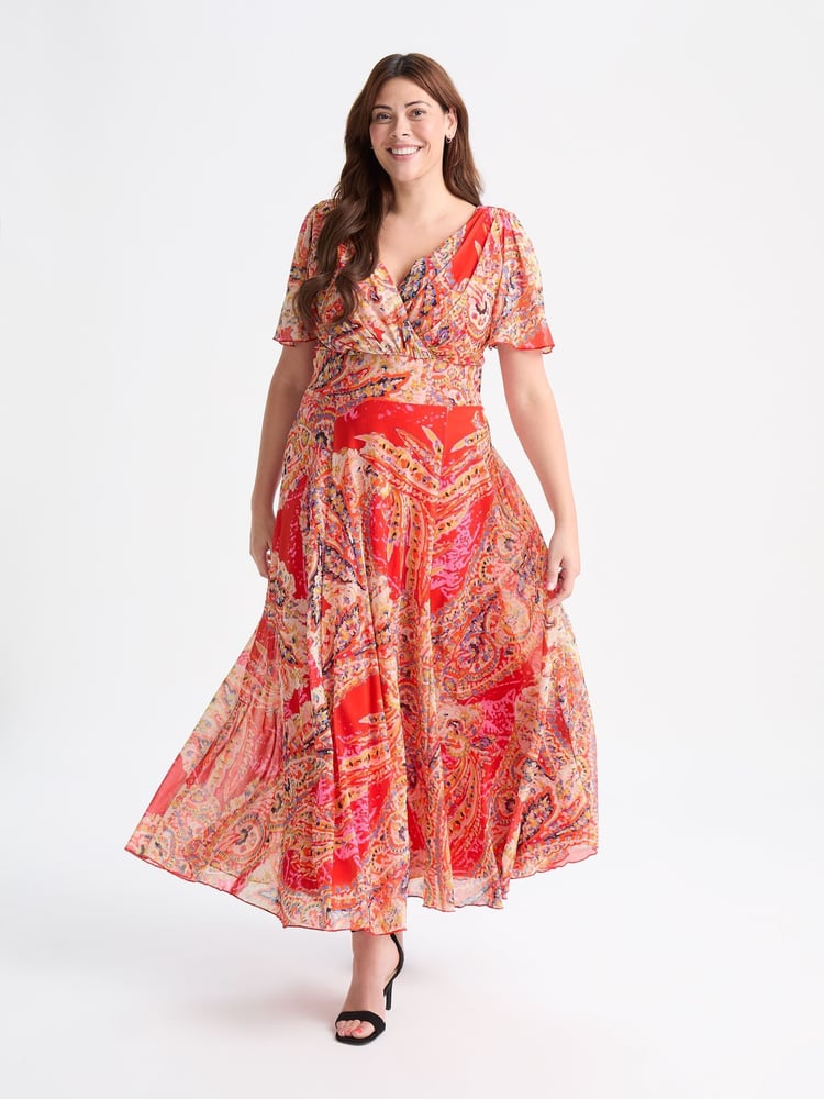 Scarlett & Jo Amber Orange Curve Isabelle Angel Sleeve Maxi Dress - Image 1 of 4