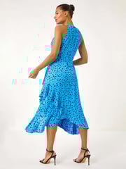 Roman Blue Spot Print Frill Hem Halter Dress - Image 2 of 5