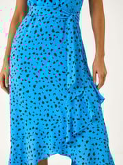 Roman Blue Spot Print Frill Hem Halter Dress - Image 5 of 5