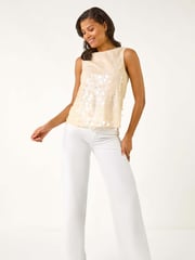 Roman Natural Circle Sequin Sleeveless Top - Image 2 of 5