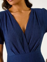 Roman Blue Textured Wrap Bodice Midi Dress - Image 5 of 5