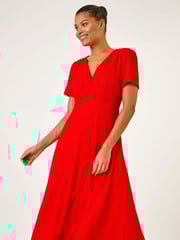 Roman Red Textured Wrap Bodice Midi Dress - Image 2 of 5