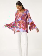 Roman Brown Paisley Print Flared Sleeve Top - Image 2 of 5