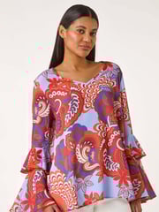 Roman Brown Paisley Print Flared Sleeve Top - Image 4 of 5
