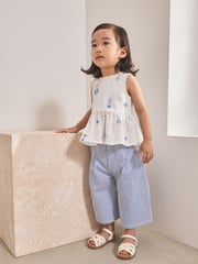 Blue/White Embroidered Blouse and Trousers Co-ord Set (3mths-8yrs) - Image 1 of 11