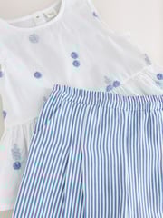 Blue/White Embroidered Blouse and Trousers Co-ord Set (3mths-8yrs) - Image 11 of 11