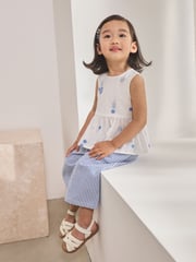 Blue/White Embroidered Blouse and Trousers Co-ord Set (3mths-8yrs) - Image 2 of 11