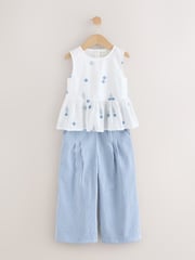 Blue/White Embroidered Blouse and Trousers Co-ord Set (3mths-8yrs) - Image 5 of 11
