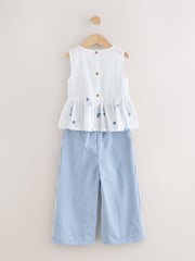 Blue/White Embroidered Blouse and Trousers Co-ord Set (3mths-8yrs) - Image 6 of 11