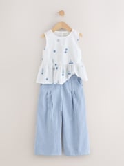 Blue/White Embroidered Blouse and Trousers Co-ord Set (3mths-8yrs) - Image 7 of 11