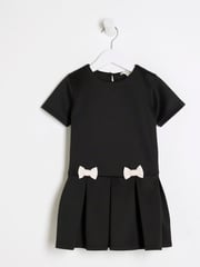 River Island Black Girls Scuba Bow 100% Cotton Dress - Image 1 of 4