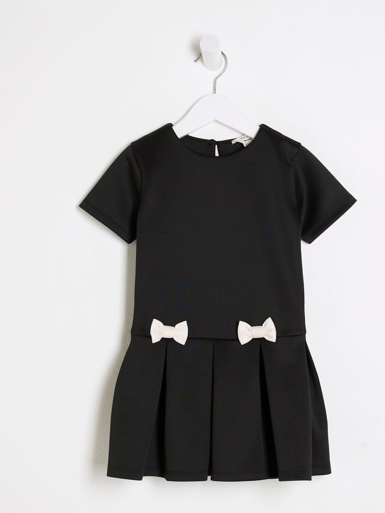 River Island Black Girls Scuba Bow 100% Cotton Dress - Image 1 of 4
