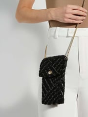 Dune London Black Saff Woven Phone Cross-Body Bag - Image 1 of 5