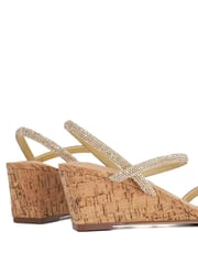 Dune London Gold Kalia Embellished Low Cork Wedge Sandals - Image 5 of 6