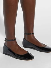Dune London Black Hoop Ankle Strap Ballet Shoes - Image 1 of 6