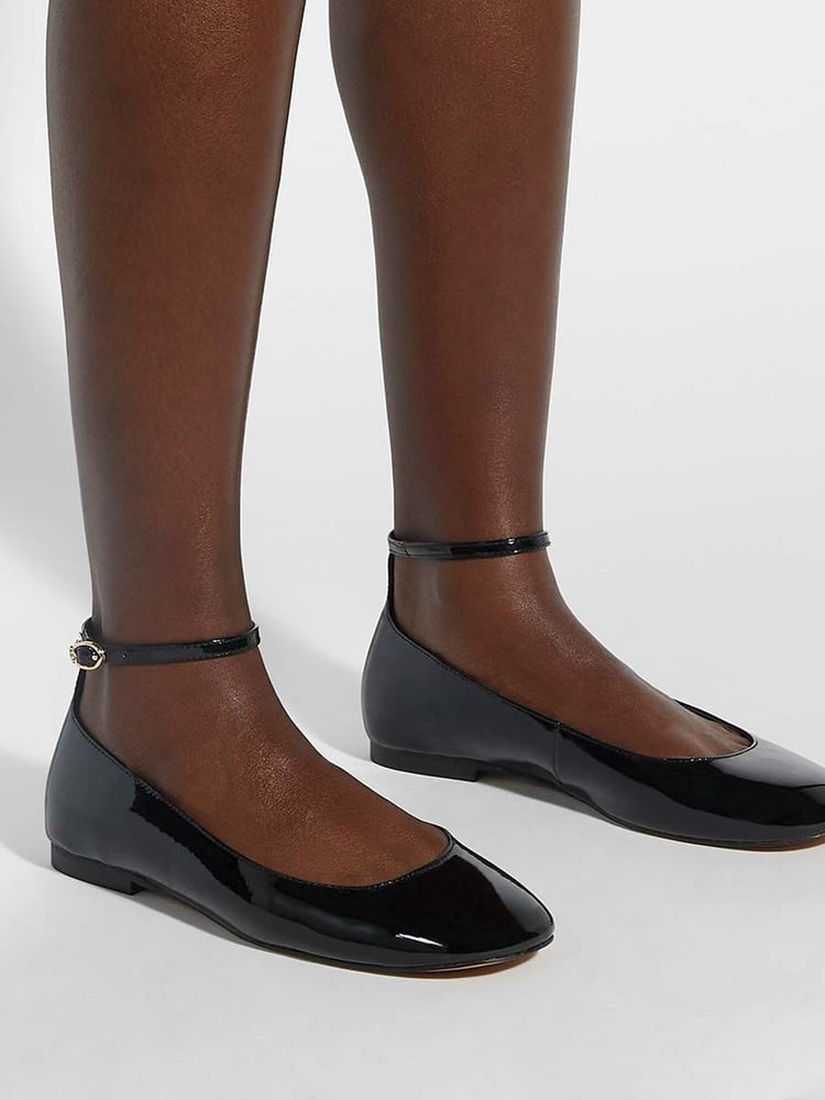 Dune London Black Hoop Ankle Strap Ballet Shoes - Image 1 of 6