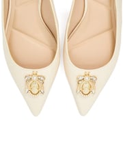 Dune London Cream Contact Branded Block Slingback Court Heels - Image 6 of 6