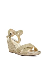 Dune London Gold/Red Lope Cross Over Strap Sandals - Image 3 of 6