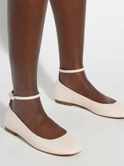 Dune London Cream Hoop Ankle Strap Ballet Shoes - Image 1 of 6