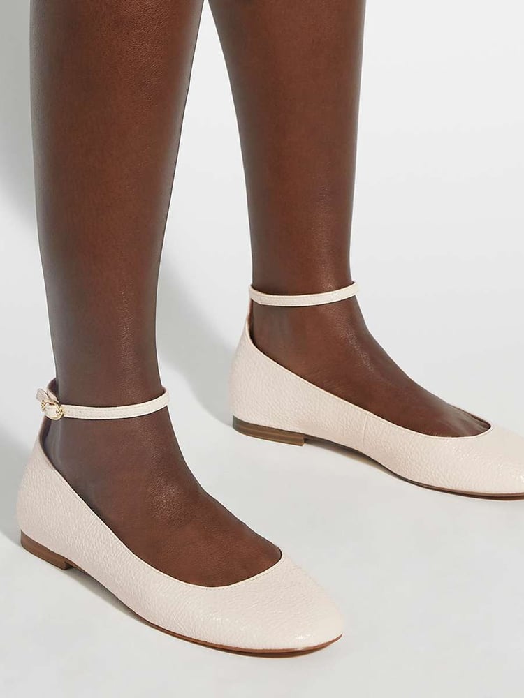 Dune London Cream Hoop Ankle Strap Ballet Shoes - Image 1 of 6