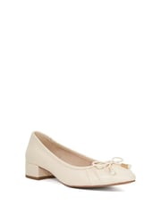 Dune London Cream Amazing Pleated Pearl Bow Flat Shoes - Image 3 of 6