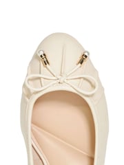 Dune London Cream Amazing Pleated Pearl Bow Flat Shoes - Image 6 of 6
