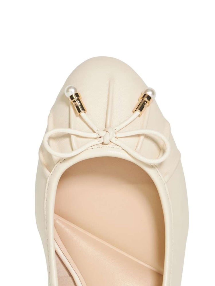 Dune London Cream Amazing Pleated Pearl Bow Flat Shoes - Image 6 of 6