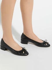 Dune London Black Amazing Pleated Pearl Bow Flat Shoes - Image 1 of 6