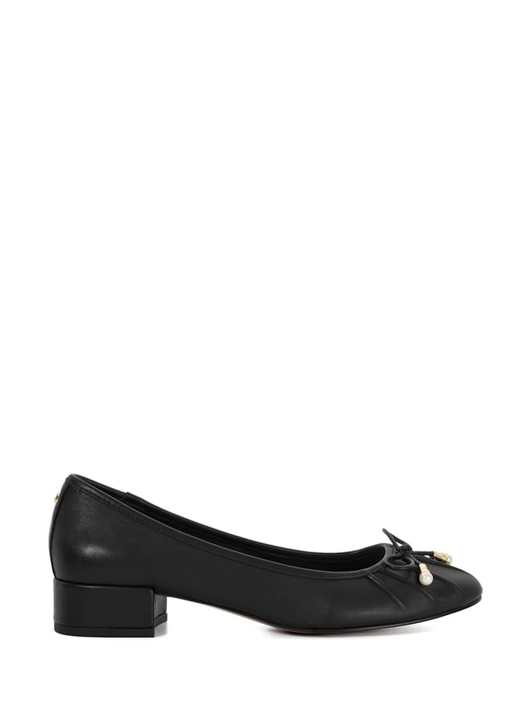 Dune London Black Amazing Pleated Pearl Bow Flat Shoes - Image 2 of 6