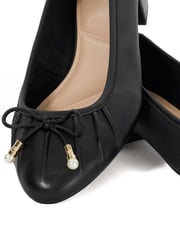 Dune London Black Amazing Pleated Pearl Bow Flat Shoes - Image 6 of 6