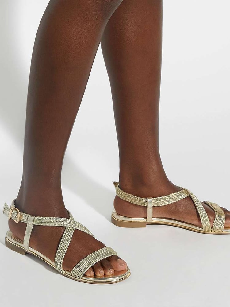 Dune London Gold Brown Lope Cross Over Strap Sandals - Image 6 of 6