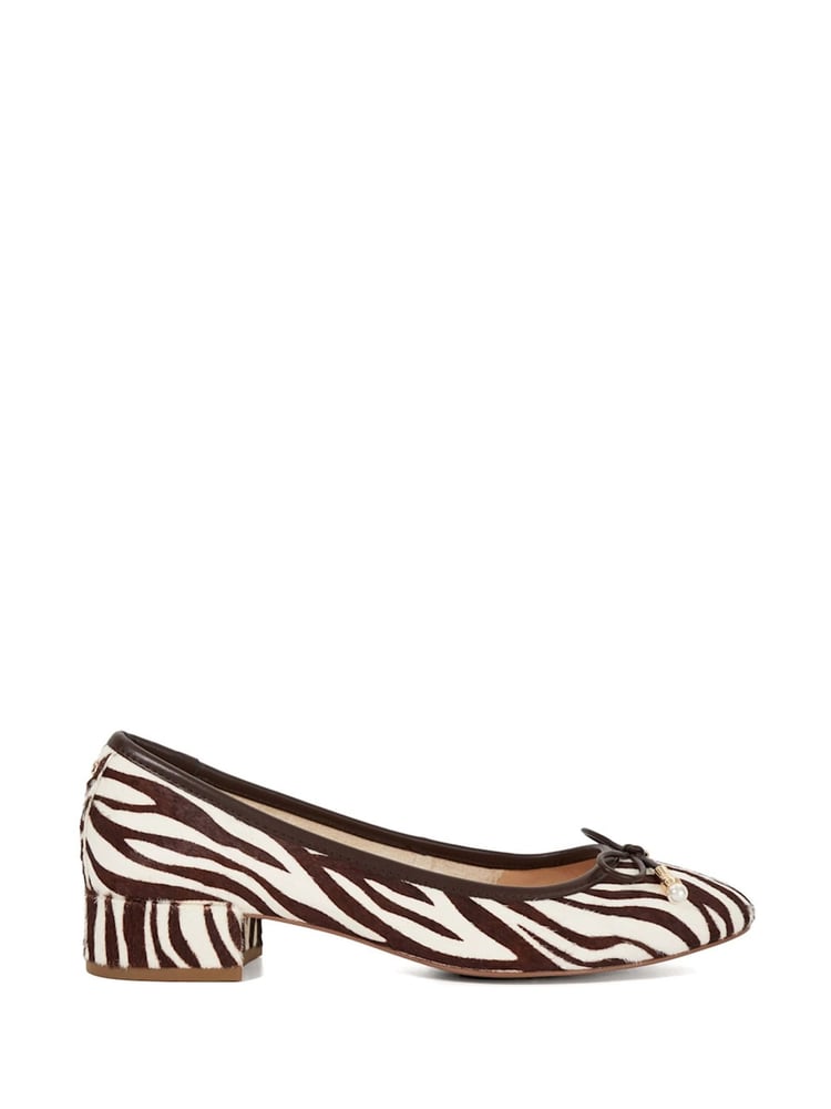 Dune London Animal Brown Amazing Pleated Pearl Bow Flat Shoes - Image 2 of 6