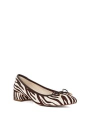 Dune London Animal Brown Amazing Pleated Pearl Bow Flat Shoes - Image 3 of 6