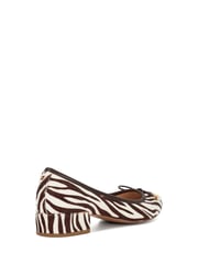 Dune London Animal Brown Amazing Pleated Pearl Bow Flat Shoes - Image 4 of 6