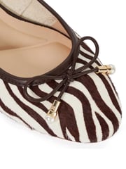 Dune London Animal Brown Amazing Pleated Pearl Bow Flat Shoes - Image 6 of 6