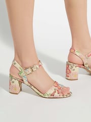 Dune London Cream Wide Fit Merisa 2 Part Block Heel Sandals - Image 1 of 6