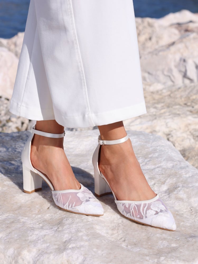 Linzi Cream Essence Floral Lace Court Heels - Image 1 of 5
