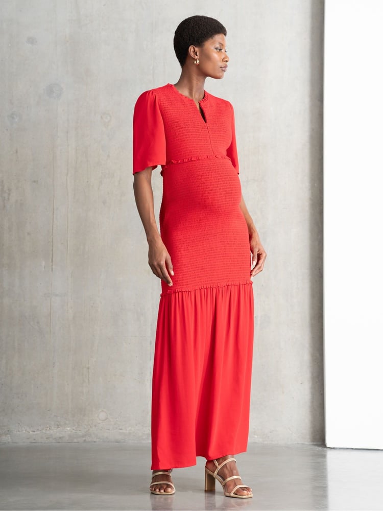 Seraphine Pink Shirred Maternity Maxi Dress - Image 1 of 7