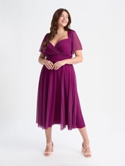 Scarlett & Jo Red Kemi Solid Bolero Wrap Bodice Mesh Maxi Dress - Image 1 of 2