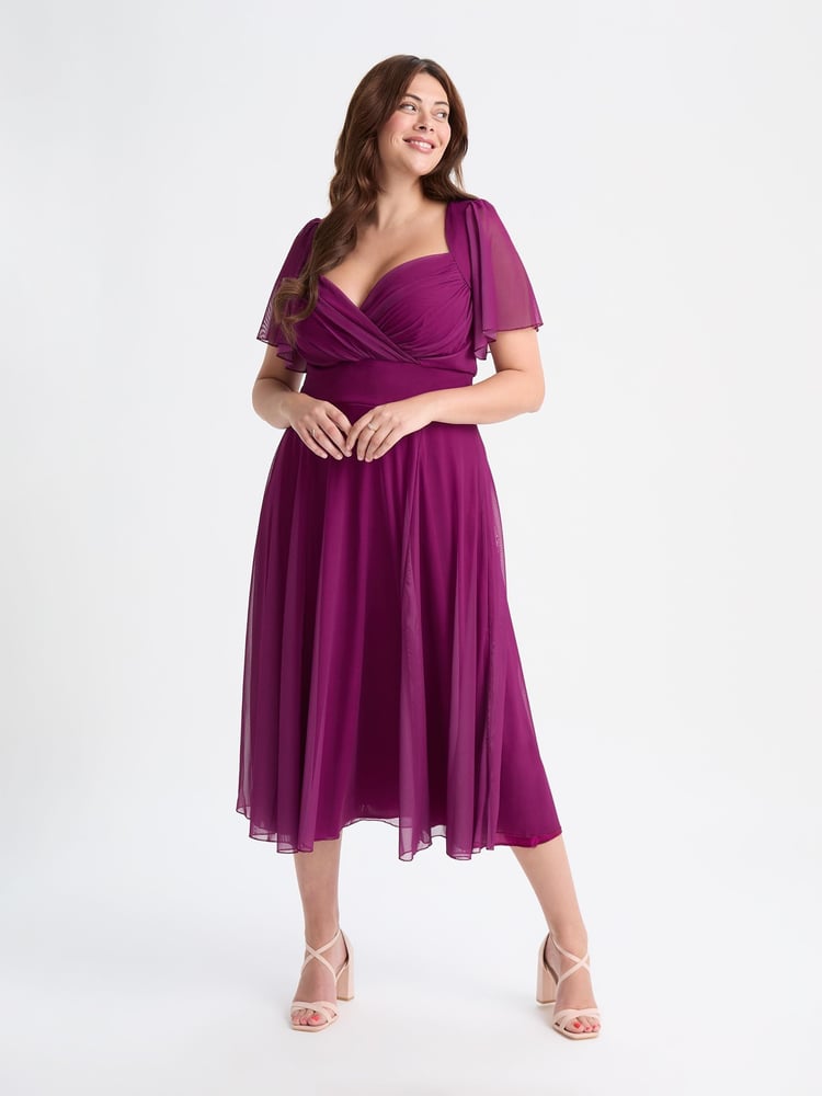 Scarlett & Jo Red Kemi Solid Bolero Wrap Bodice Mesh Maxi Dress - Image 1 of 2
