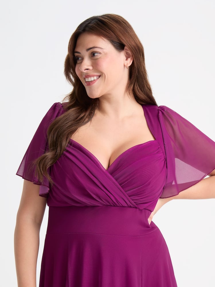 Scarlett & Jo Red Kemi Solid Bolero Wrap Bodice Mesh Maxi Dress - Image 2 of 2