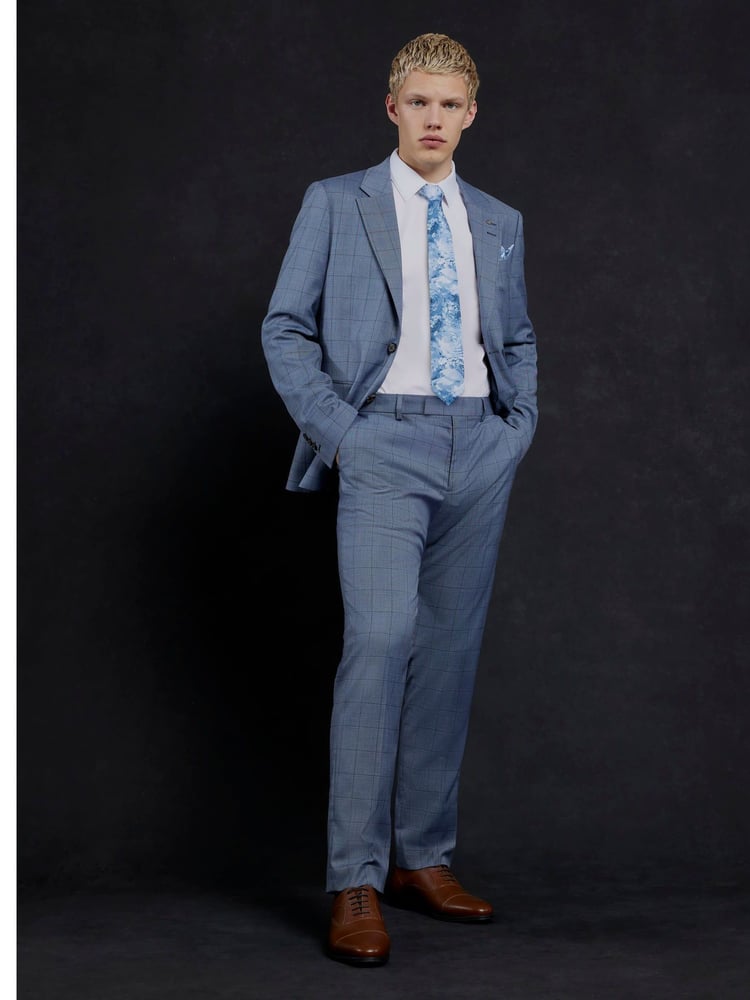 River Island Blue Ground Check Suit Jacket - Image 1 of 10
