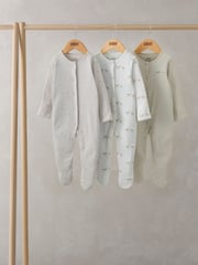 Mamas & Papas Wild Animals Print 100% Cotton Brown Sleepsuits 3 Pack - Image 1 of 3