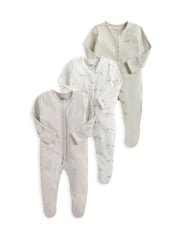 Mamas & Papas Wild Animals Print 100% Cotton Brown Sleepsuits 3 Pack - Image 2 of 3