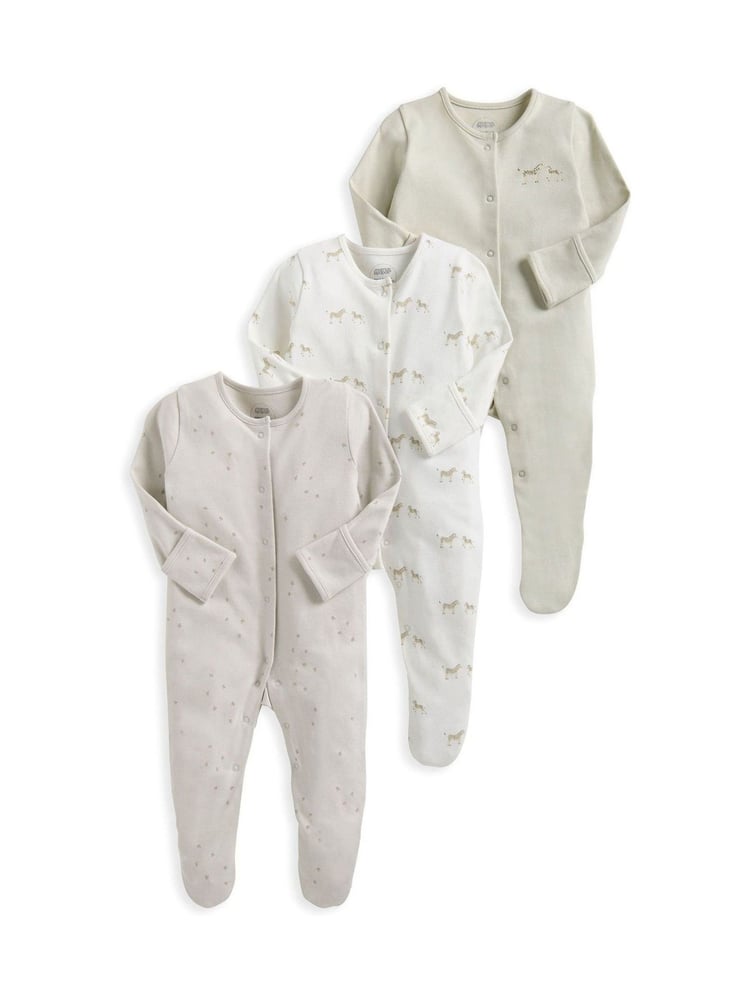 Mamas & Papas Wild Animals Print 100% Cotton Brown Sleepsuits 3 Pack - Image 2 of 3