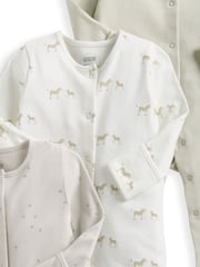 Mamas & Papas Wild Animals Print 100% Cotton Brown Sleepsuits 3 Pack - Image 3 of 3