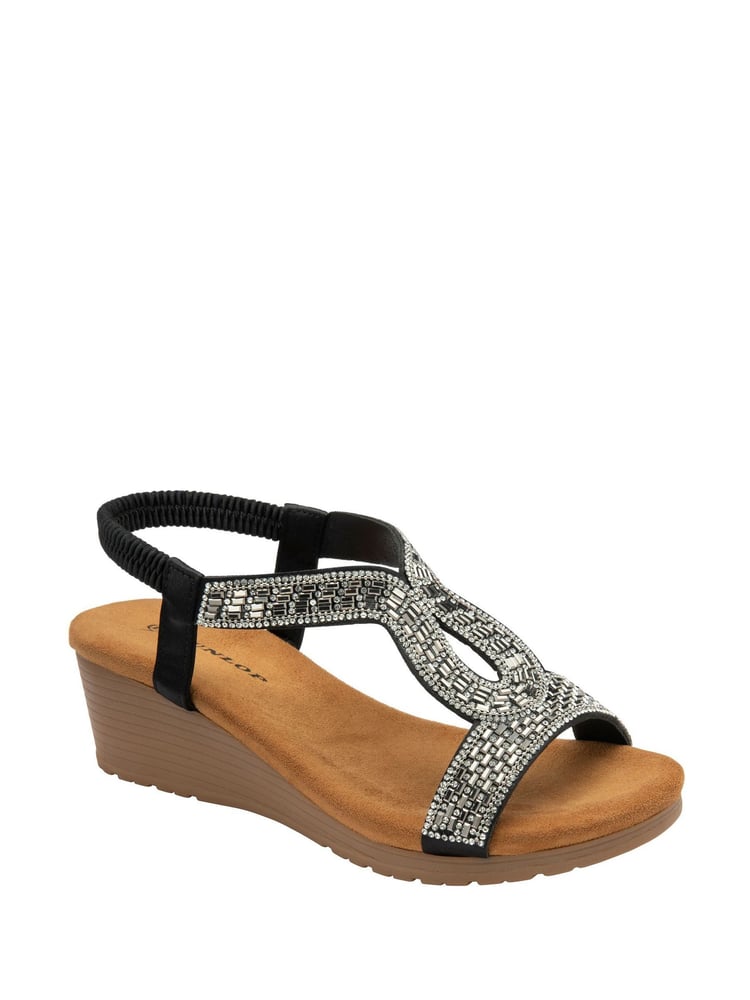 Dunlop Black Tear-Drop Wedge Elasticated Sandals - Image 1 of 3