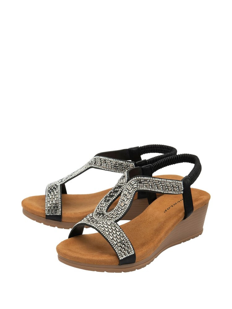 Dunlop Black Tear-Drop Wedge Elasticated Sandals - Image 2 of 3