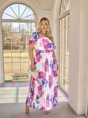 Yours Curve White London Abstract Square Neck Pleat Maxi Dress - Image 1 of 6